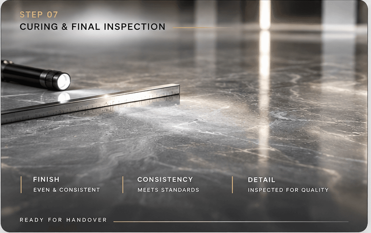 Curing and final inspection study checking finish, consistency, and detail
