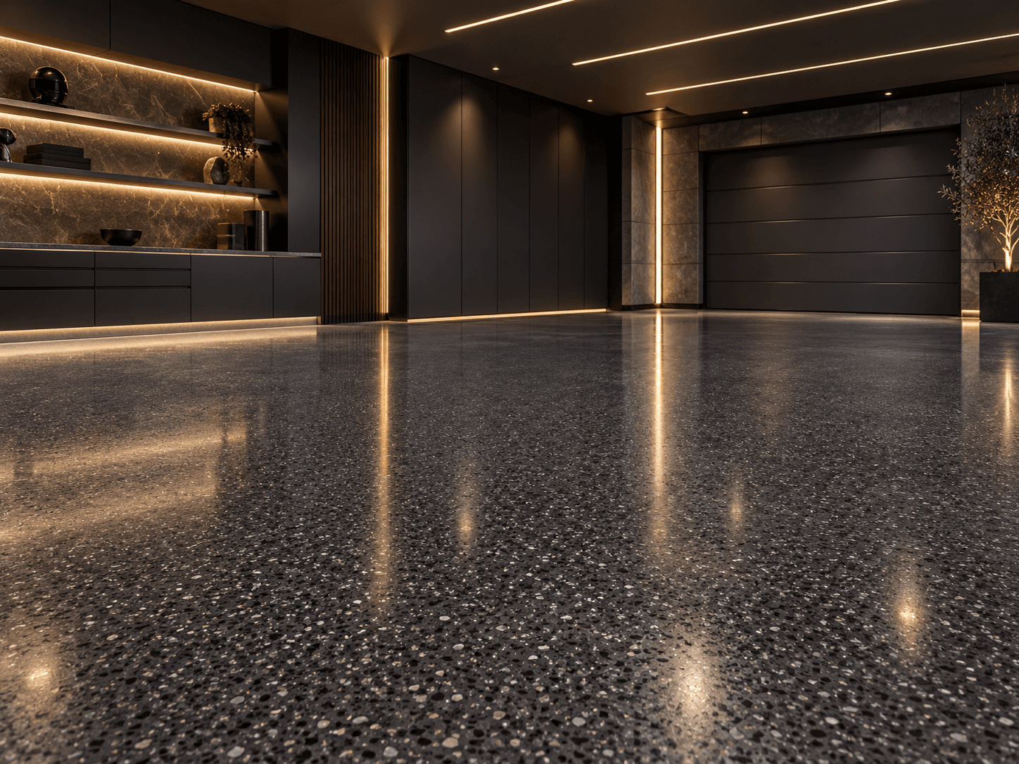 Garage / Showroom application study with Graphite Storm flake epoxy flooring